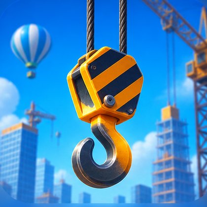 Yellow and black crane hook hanging over a building site