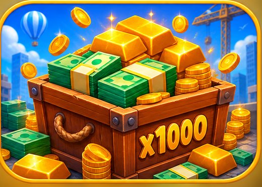 Chest full of gold bars and banknotes with an x1000 multiplier
